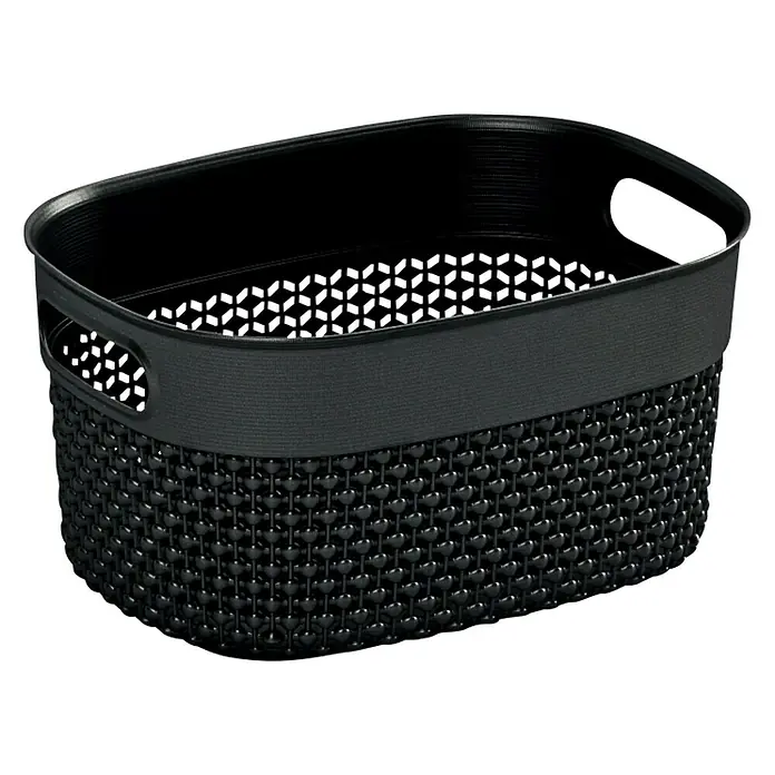Keter Allzweck-Korb Filo XS - L x B x H: 17,5 x 23,5 x 12 cm, Dunkel Grau - Ein schwarzer Korb mit gewebtem Design und Griffen, ideal zur Aufbewahrung.