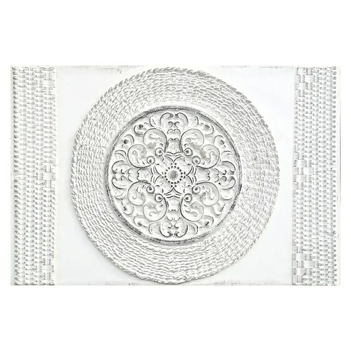 Cuadro con relieve Mandala 2 - Espiritual, An x Al: 120 x 80 cm - La imagen muestra una decoración de pared blanca con un adorno circular intrincado en el centro, rodeado por un marco texturizado.