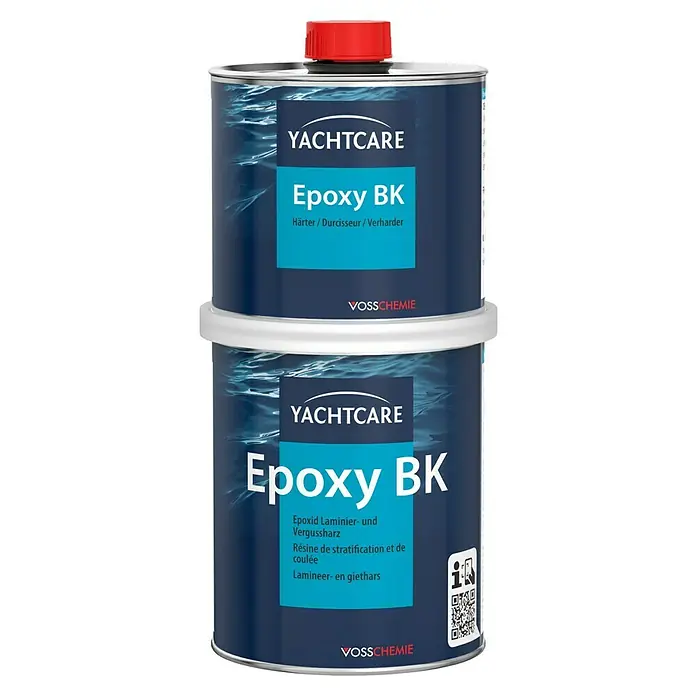 Yachtcare Epoxy BK - 1 kg, Transparent - Zwei Dosen Yachtcare Epoxy BK, ein hochwertiges Epoxidharz-System für den Bootsbau und Reparaturen, ideal für Laminier- und Vergussarbeiten.