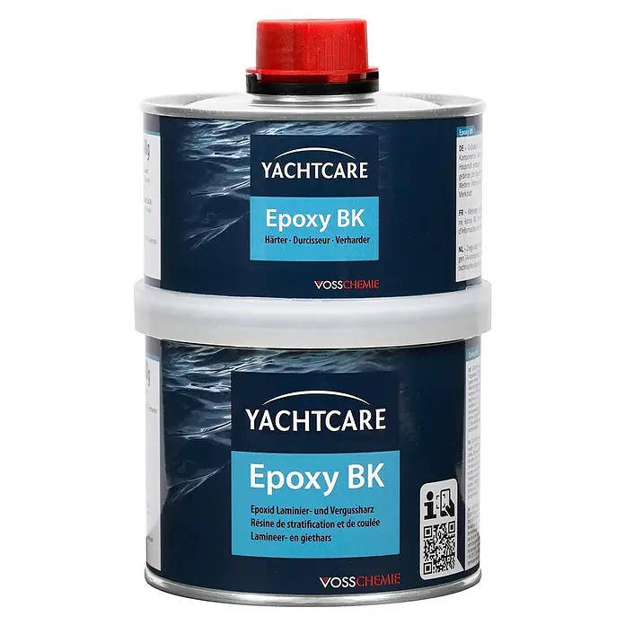 Yachtcare Epoxy BK - 500 g, Transparent - Zwei Dosen Yachtcare Epoxy BK Härter und Epoxidharz, ein Produkt zum Laminieren und Vergiessen mit Hinweisen zu Anwendungen.