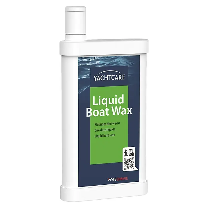 Yachtcare Liquid Boat Wax - Beige, 500 ml - Produktabbildung von Yachtcare Liquid Boat Wax, einem flüssigen Hartwachs für Boote in einer weißen Flasche mit blau-grünem Etikett.