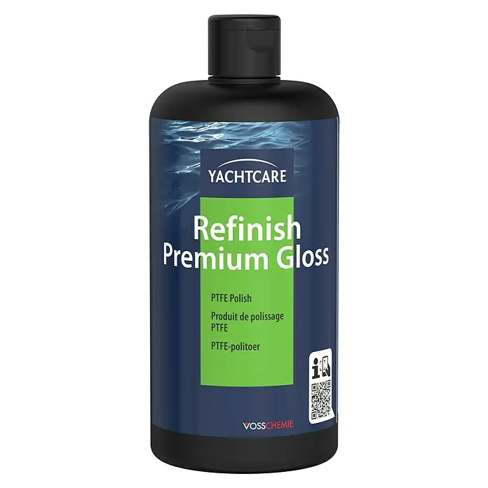 Yachtcare Refinish Premium Gloss - Weiß, 500 ml - Abbildung einer Flasche Yachtcare Refinish Premium Gloss PTFE-Politur für Boote, ideal zur Lackaufbereitung und Versiegelung.