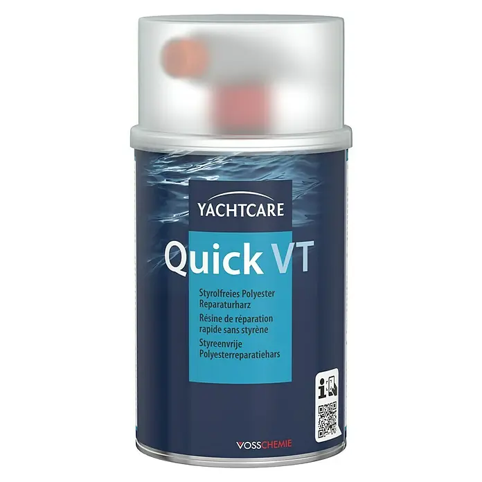 Yachtcare Reparaturharz Quick VT - 1 kg - Dose Yachtcare Quick VT, ein styrolfreies Polyester-Reparaturharz für schnelle Reparaturen an Booten und Yachten.