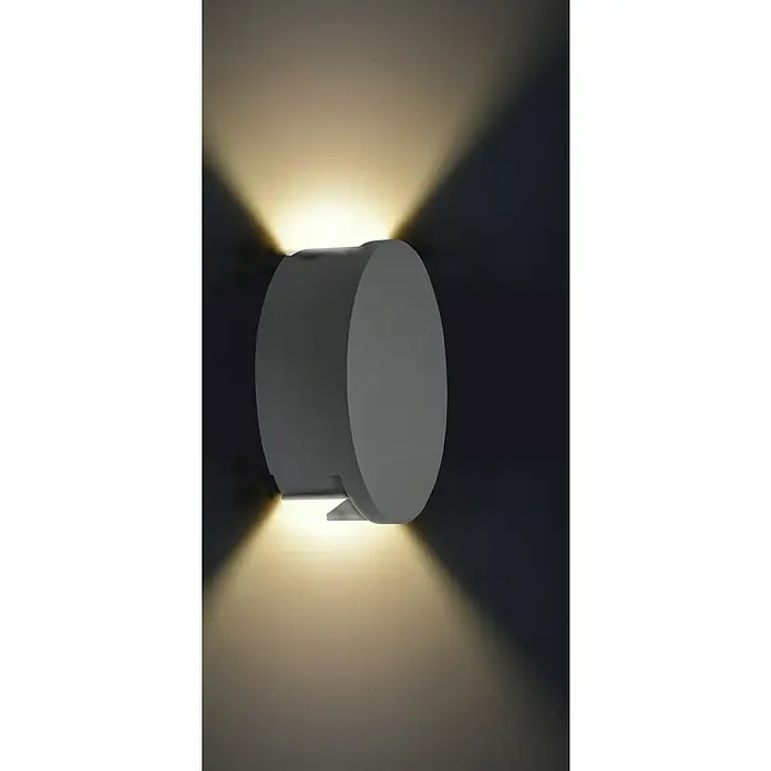 Starlux LED-Außenwandleuchte Genua - 9 W, Anthrazit, IP54 - Eine moderne, runde Wandleuchte in Weiß strahlt warmes Licht nach oben und unten und betont ein schlichtes Design für stilvolle Innenräume.