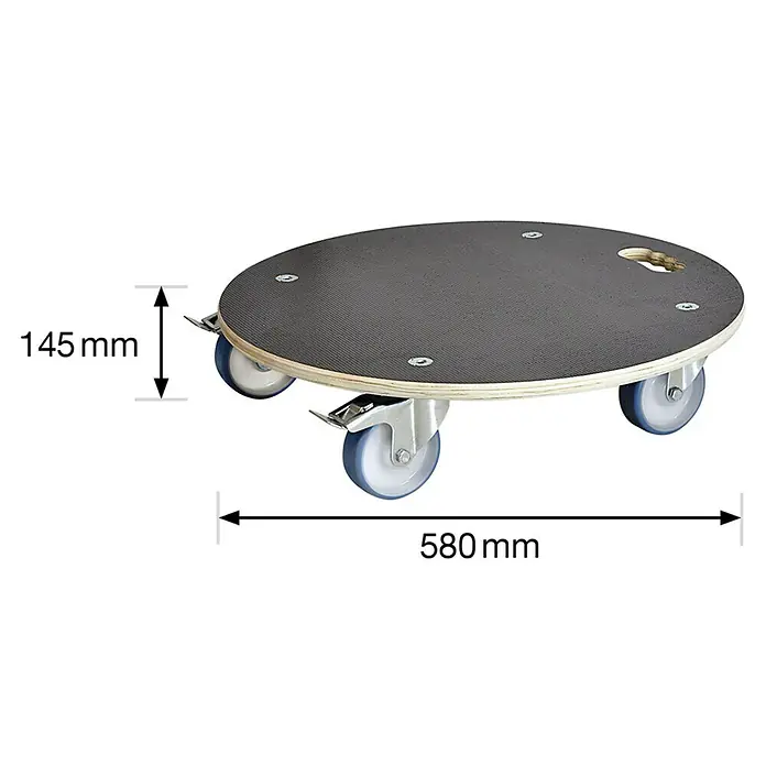 Wagner System Pflanzenroller XXL Grip - 58 cm, Max. Belastung: 300 kg - Rollbrett mit schwarzer Oberfläche, Holzrand, Griffloch und vier Rollen.