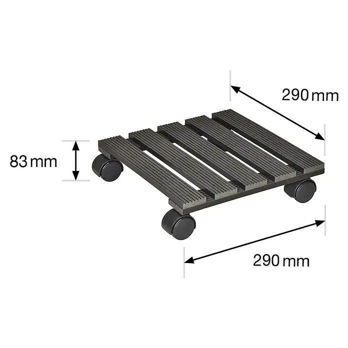 Wagner System Pflanzenroller - 29 x 29 cm, Max. Belastung: 60 kg, WPC - Rollbarer Pflanzenroller mit den Maßen 290 x 290 x 83 mm. Praktische und stabile Lösung für den Transport von Pflanzen.