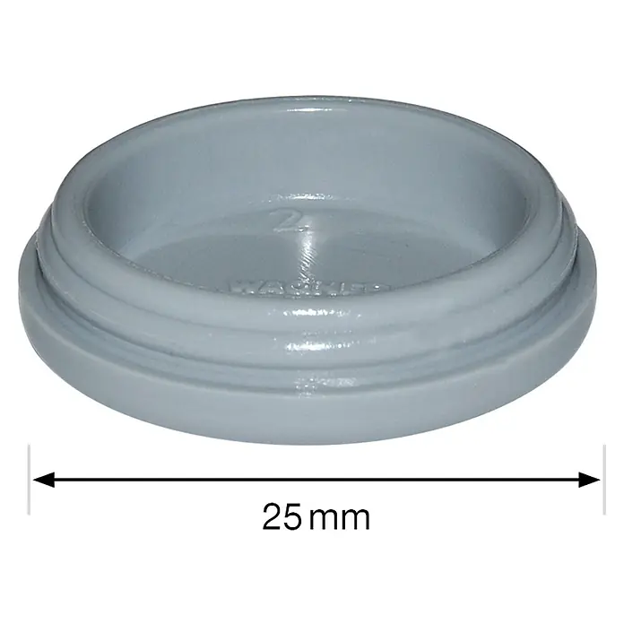 Wagner System Möbelgleiter-Set Quickclick Super - Durchmesser: 25 mm, 8 Stk. - Produktansicht einer grauen 25-mm-Abdeckkappe, ideal zum Abdecken von Schraubenlöchern oder zum Schutz vor Staub und Feuchtigkeit.