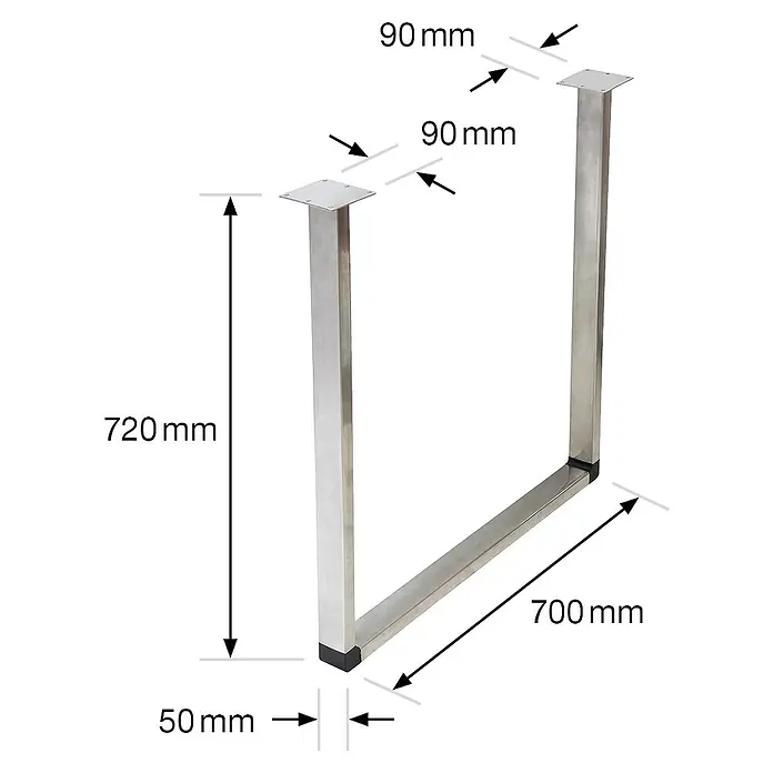 Wagner System Tischgestell - Traglast: 30 kg, Stahl, Silber - U-förmiges Tischgestell aus Metall mit den Maßen 720 mm Höhe, 700 mm Breite, 90 mm für die Montageplatte und 50 mm für die Füße.