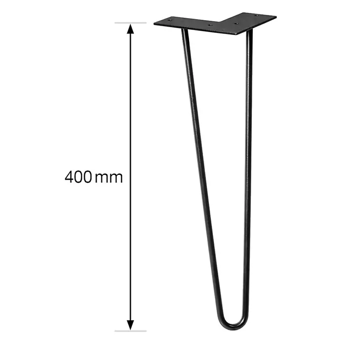 Wagner System Möbelfuß Hairpinlegs - Stahl, Höhe: 40 cm, Schwarz - Produktabbildung eines schwarzen Haarnadel-Tischbeins mit den Maßen 400 mm, ideal für Möbelprojekte und DIY-Enthusiasten.