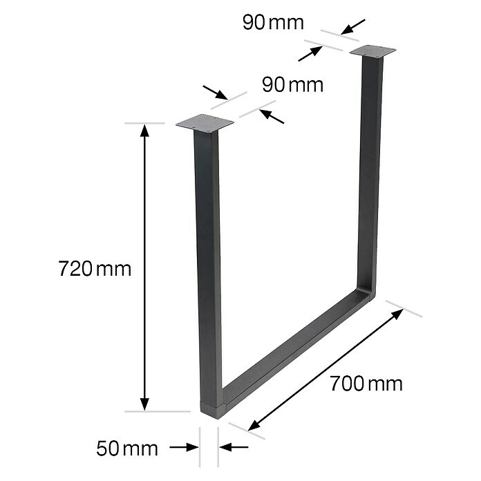 Wagner System TischgestellB x H: 700 x 720 mm, Stahl, Pulverbeschichtet, Schwarz Sketch