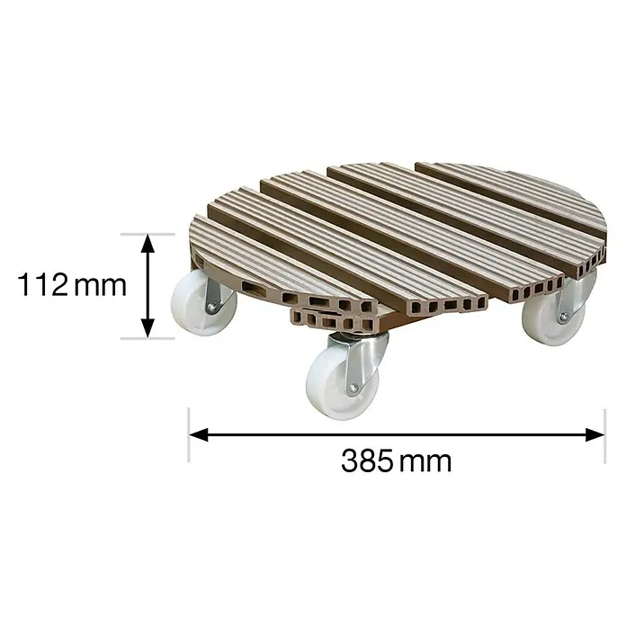 Wagner System Pflanzenroller - WPC, Taupe, Max. Belastung: 150 kg - Runder Pflanzenroller aus Holz mit Rollen und den Maßen 385 mm x 112 mm.