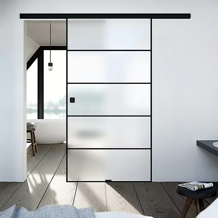 Diamond Doors Black Edition Glasschiebetür Lines - 935 x 2.058 mm, Einscheibensicherheitsglas (ESG), Milchglas - Stimmungsaufnahme