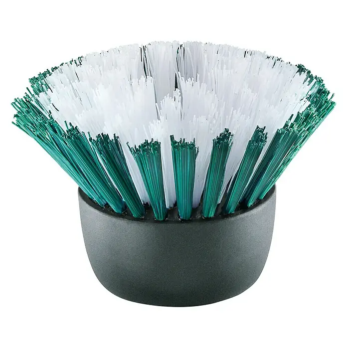 Bosch Borstenbürste - Passend für: Bosch Akku-Universalbürste UniversalBrush, 1 Stk. - Nahaufnahme einer runden Reinigungsbürste mit grünen und weißen Borsten und einem grauen Griff.