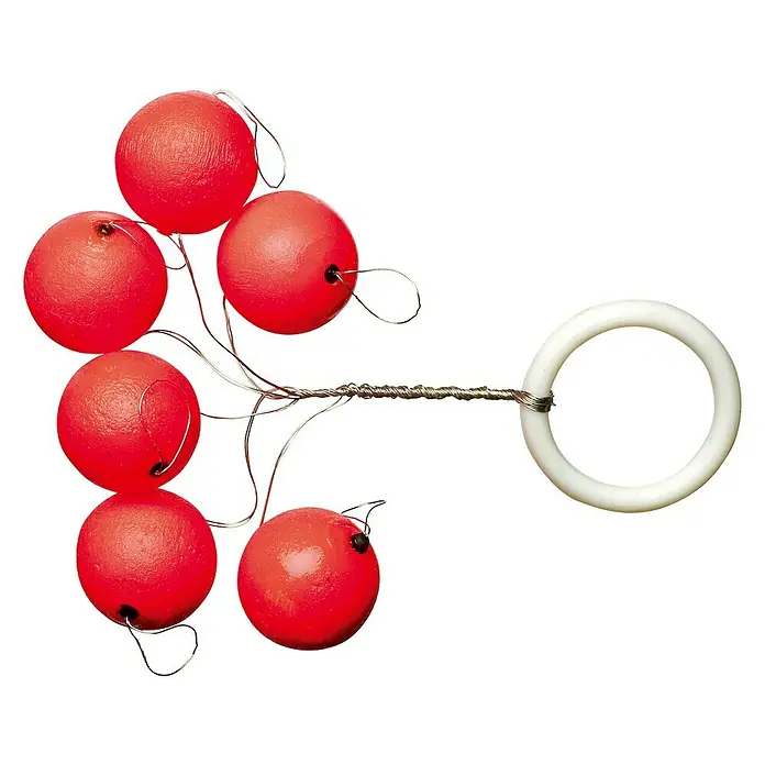Westline Leuchtpiloten - Durchmesser: 15 mm, Rot, Rund - Nahaufnahme eines Fischköders mit roten Kugeln und einem weißen Ring, der zum Angeln verwendet wird.