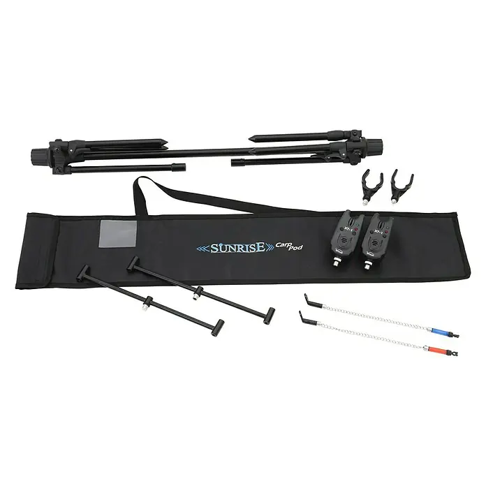 Westline Sunrise Soporte para caña - Pesca, Plástico - Conjunto Sunrise Carp Pod: Incluye trípode, alarmas de mordida, picas y bolsa de transporte para pesca móvil y organizada.