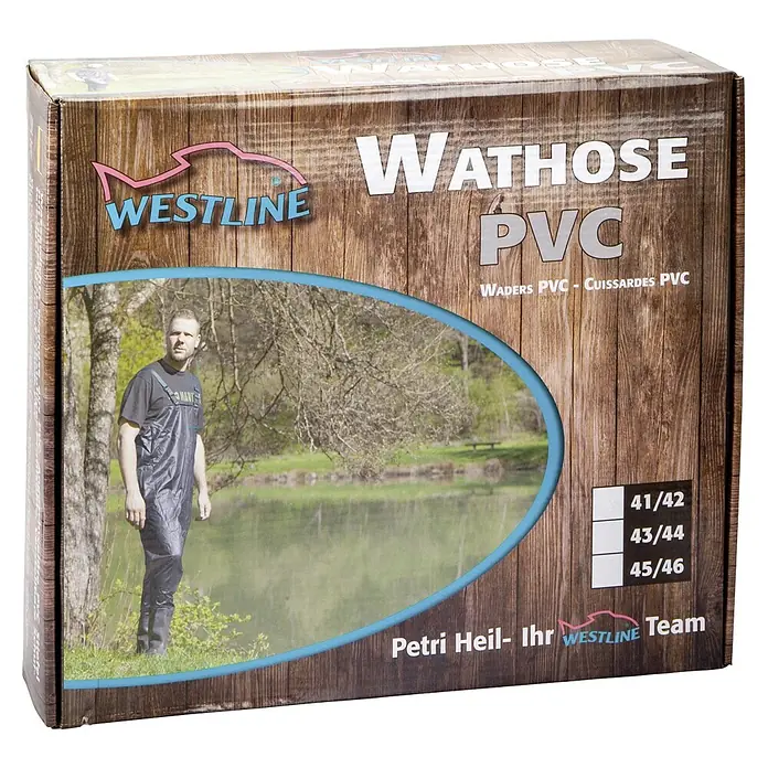 Westline Wathose - Konfektionsgröße: 45, Schwarz - Abbildung der Verpackung von Westline Wathose PVC, ideal für Angler und Outdoor-Aktivitäten.