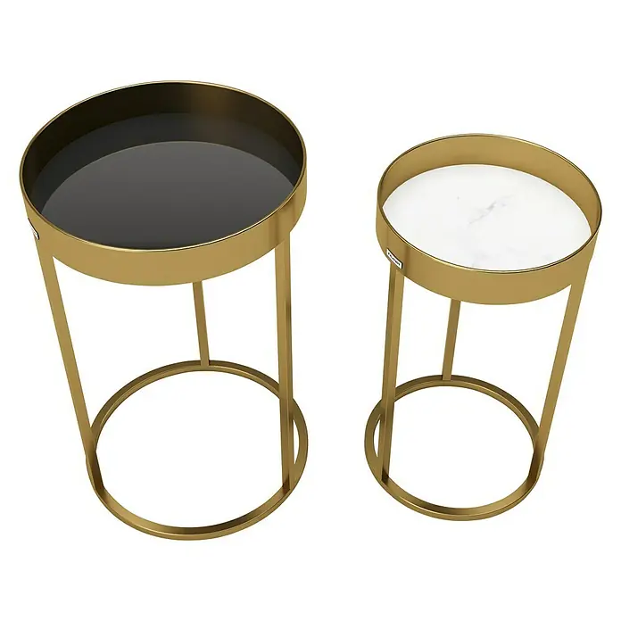 Phönix Playboy Beistelltisch-Set Mary - Gold, 2 -tlg. - Elegantes Set aus zwei Beistelltischen mit goldenem Gestell und unterschiedlich farbigen Tischplatten. Eine Tischplatte ist schwarz, die andere weiss.