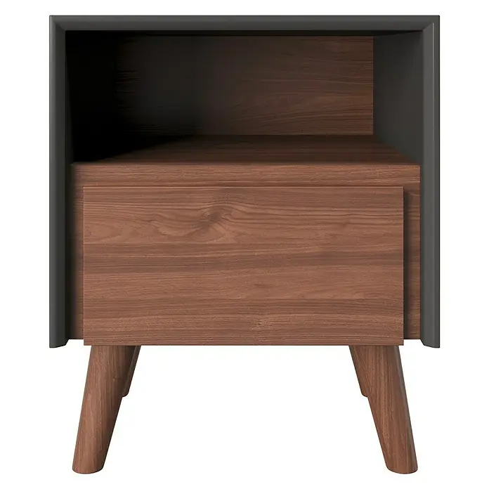 Phönix Playboy Nachttisch Victoria - L x B x H: 45 x 45 x 56,8 cm, Nussbaum - Nachtkästchen aus Holz mit Schublade und offenem Fach, ideal für das Schlafzimmer. Stilvolles Design mit grauen Akzenten.