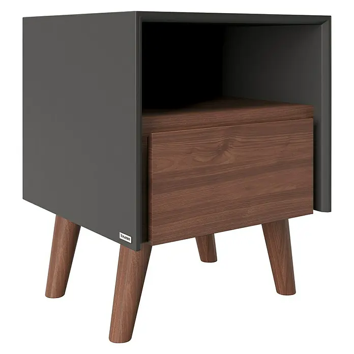 Phönix Playboy Nachttisch Victoria - L x B x H: 45 x 45 x 56,8 cm, Nussbaum - Grauer Nachttisch mit Holzschublade und Beinen, ideal für das Schlafzimmer. Stilvolles Design für moderne Einrichtungen.