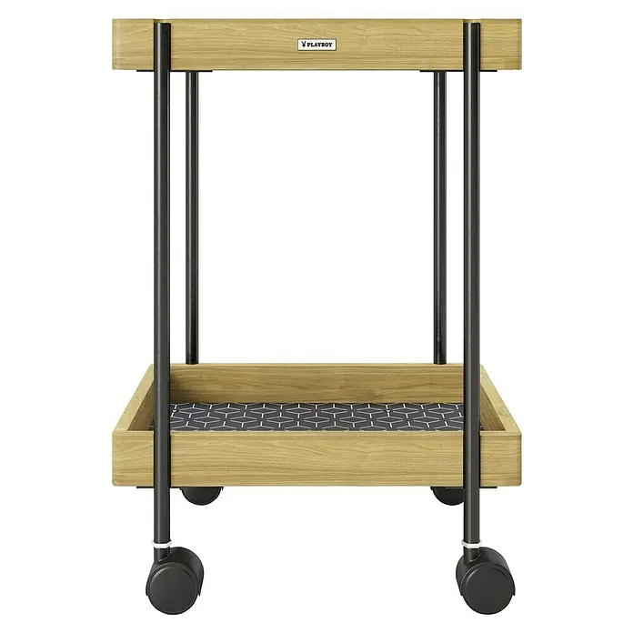 Phönix Playboy Beistellwagen Nancy - L x B x H: 30 x 46 x 57 cm, Braun - Ein stilvoller Servierwagen mit Holztabletts und schwarzen Metallbeinen, der Funktionalität und elegantes Design vereint.\n