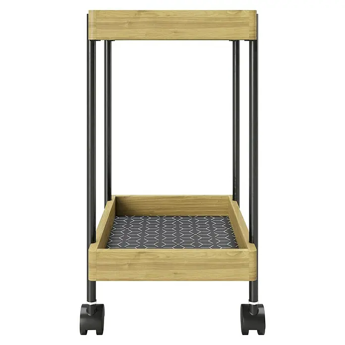 Phönix Playboy Beistellwagen Nancy - L x B x H: 30 x 46 x 57 cm, Braun - Das Foto zeigt einen praktischen Rollwagen mit zwei Ablageflächen aus hellem Holz und einem modernen geometrischen Muster auf der unteren Ebene.