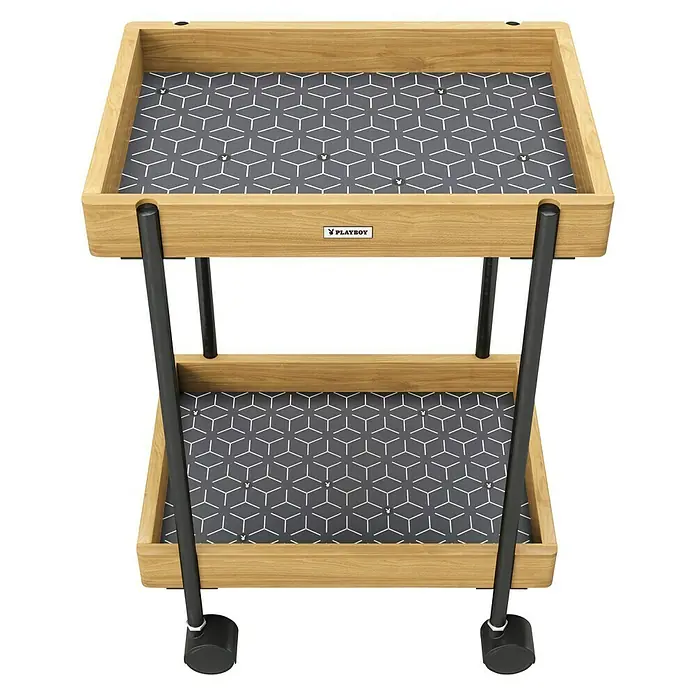 Phönix Playboy Beistellwagen Nancy - L x B x H: 30 x 46 x 57 cm, Braun - Ein eleganter Servierwagen mit zwei Ablagen und einem markanten geometrischen Muster, ideal für stilvolles Servieren.