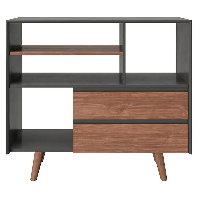 Phönix Playboy Regal Victoria - L x B x H: 38 x 110 x 97,4 cm, Nussbaum - Moderner grauer Schrank mit Holzschubladen und -füßen, ideal für stilvolle Aufbewahrung.