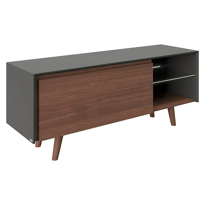 Phönix Playboy Lowboard VictoriaL x B x H: 42 x 150 x 58,6 cm, Nussbaum - Moderner TV-Schrank mit grauer Oberfläche, Holzfront und Beinen sowie offenem Regalbereich. Stilvolles Möbelstück für das Wohnzimmer.