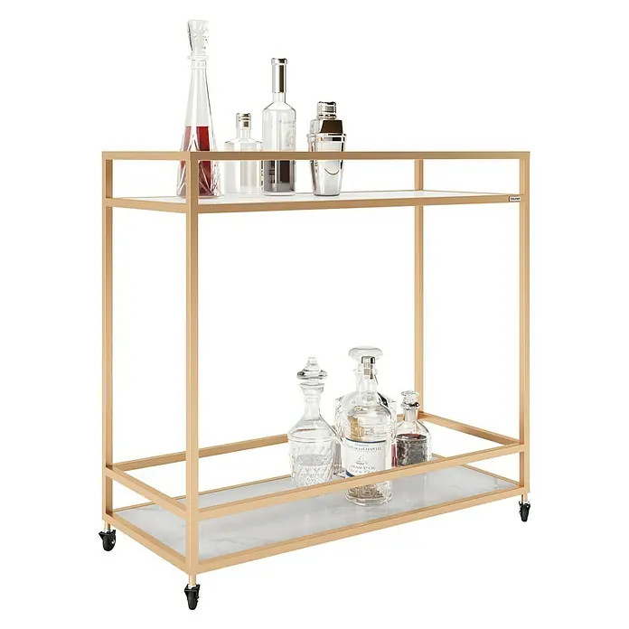 Phönix Playboy Servierwagen Ginger - L x B x H: 40 x 90 x 87 cm, Gold, Anzahl Böden: 2 Stk. - Bild eines Barwagens mit verschiedenen Flaschen.