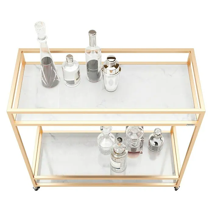 Phönix Playboy Servierwagen Ginger - L x B x H: 40 x 90 x 87 cm, Gold, Anzahl Böden: 2 Stk. - Dieser stilvolle Barwagen mit goldenem Gestell und Marmorplatten bietet Platz für Getränke und Zubehör. Perfekt für stilvolle Unterhaltung.