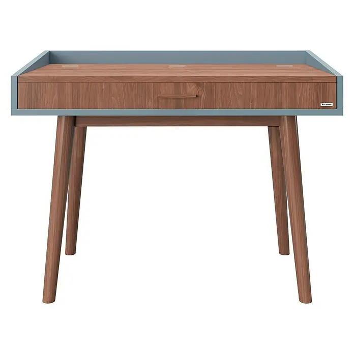 Phönix Playboy Schminktisch Henriette - L x B x H: 50 x 100 x 75 cm, Nussbaum, Spiegel - Dieser Schreibtisch besticht durch sein hellblaues Gestell und die Schublade aus Walnussholz. Ein stilvolles Möbelstück für jedes Arbeitszimmer.