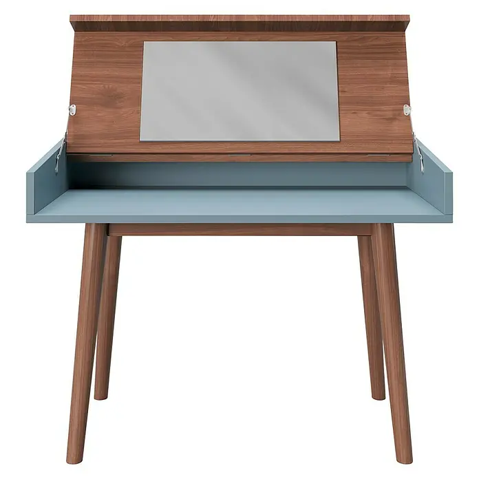 Phönix Playboy Schminktisch Henriette - L x B x H: 50 x 100 x 75 cm, Nussbaum, Spiegel - Elegante blaue Frisierkommode mit Spiegel und Holzbeinen. Die perfekte Ergänzung für Ihr Schlafzimmer oder Ankleidezimmer.