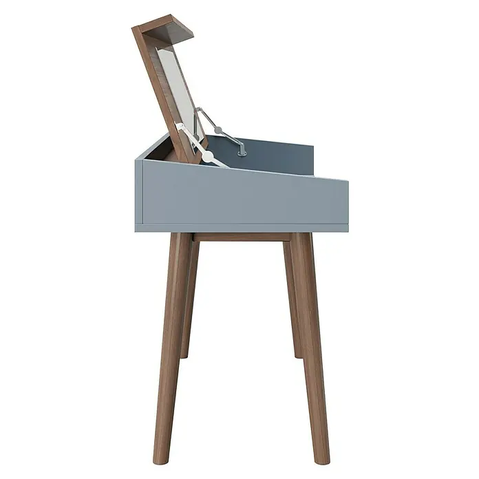 Phönix Playboy Schminktisch Henriette - L x B x H: 50 x 100 x 75 cm, Nussbaum, Spiegel - Graublauer Sekretär mit hochklappbarer Arbeitsfläche und schlanken Holzbeinen. Elegantes Design für stilvolles Arbeiten.
