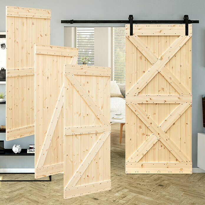 Holzschiebetür Barn Door Loft Rustic95 x 210 cm, Kiefer, Natur, Motiv: XX Mood Shot