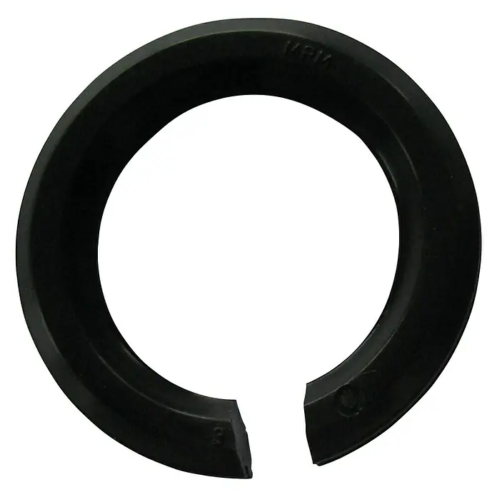 Electraline Anillo roscado Tres unidades E27 - Plástico, 3 ud., E27 - Primer plano de un anillo de sello negro, dividido y con marcas, adecuado para aplicaciones industriales. Sellado duradero.