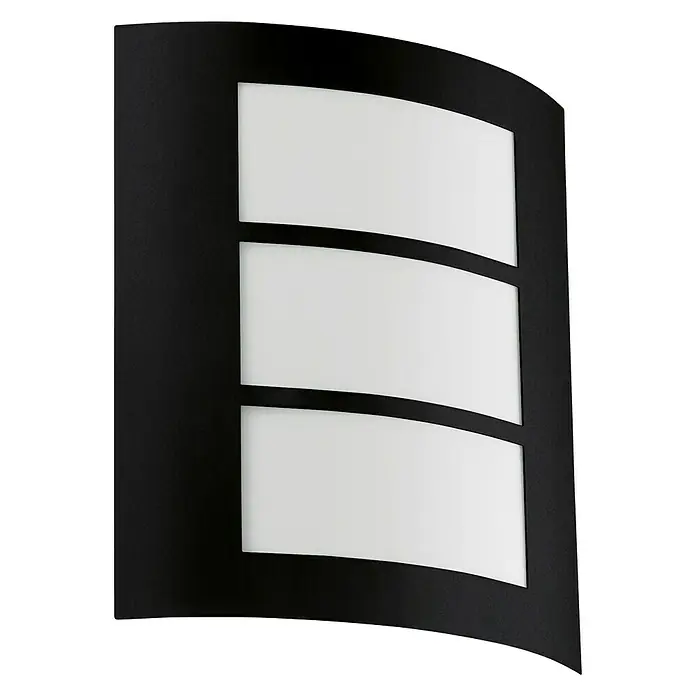 Eglo Aplique exterior City - 40 W, 90 x 260 x 235 mm, Negro, IP44 - Aplique de pared curvo y moderno en negro con tres segmentos de luz blancos que crea un ambiente elegante y difumina suavemente la luz.