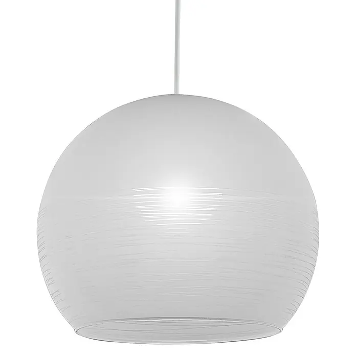 Lámpara colgante redonda Bola rayas - 20 W, Ø x Al: 300 mm x 30 cm, Blanco, E27 - Elegante lámpara colgante con una pantalla esférica minimalista. La lámpara está suspendida por un cable blanco, añadiendo un toque moderno.