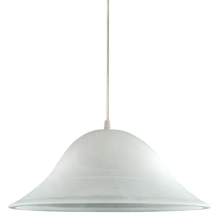 Lámpara colgante redonda Alabastro - 20 W, Ø x Al: 300 mm x 13 cm, Blanco, E27 - Lámpara colgante con una elegante pantalla de vidrio blanco brillante, que proporciona una iluminación suave. La lámpara cuelga de una varilla delgada.