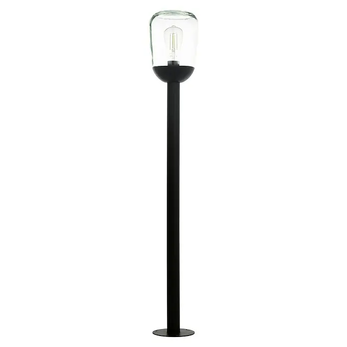 Eglo Donatori Lámpara de pie para exterior - 60 W, Color del marco: Negro, 15,5 x 15,5 x 99 cm, Sin bombillas - Elegante lámpara de pie negra con tapa de cristal transparente y bombilla a la vista, creando un ambiente moderno y con diseño minimalista.