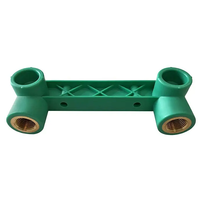 Montageeinheit - Nennweite Rohr: DN 25, Innengewinde: ½″, Polypropylen - Grüner PEX-Installationsverteiler mit Messinganschlüssen zur einfachen Wasserleitungsinstallation im Haus.
