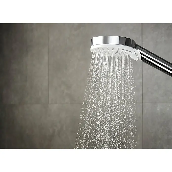 Hansgrohe Crometta Handbrause Vario - Anzahl Funktionen: 2 Stk., Durchmesser: 10 cm, Weiß/Chrom - Moderner Duschkopf mit glänzender Chromoberfläche und klarem Wasserstrahl, der für ein erfrischendes Duscherlebnis sorgt.