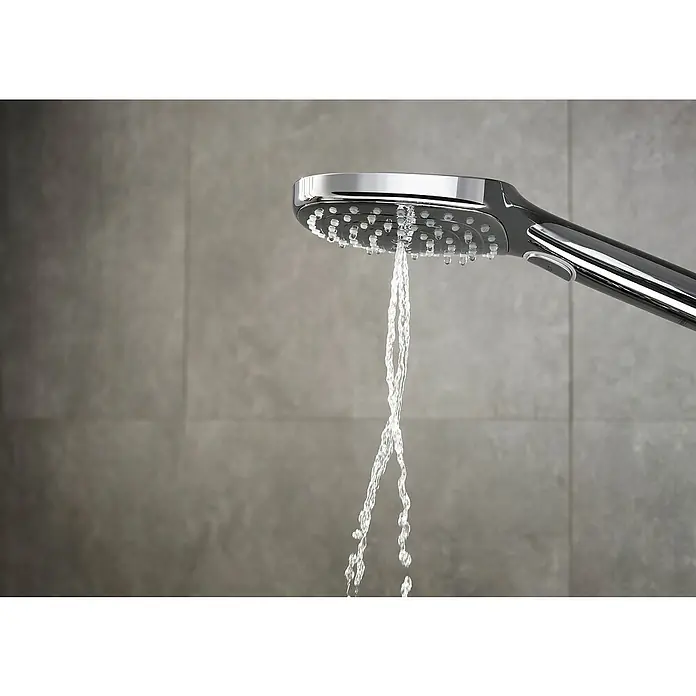 Hansgrohe Handbrause Raindance Select E 120 - Anzahl Funktionen: 3 Stk., Durchmesser: 12 cm, Chrom - Duschkopf mit fließendem Wasser. Der moderne Duschkopf aus Chrom mit Wasserdüsen sorgt für ein entspannendes Duscherlebnis.