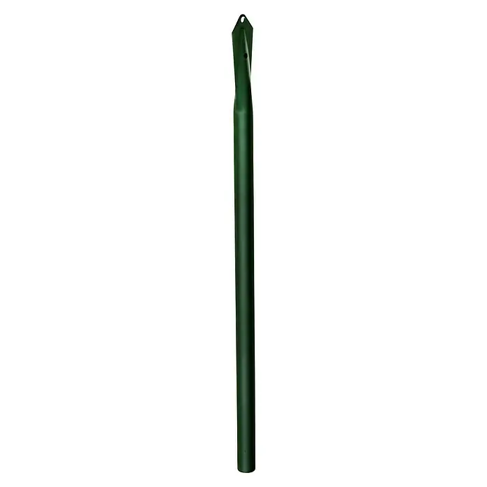 Poste para cercado Tornapuntas Quick Fix - Altura: 1,8 m, Diámetro: 40 mm, Verde oscuro, Acero - Botella de oxígeno verde con un agujero oscuro, ideal para usos médicos o industriales, sobre fondo negro.