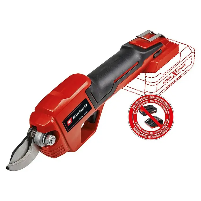 Einhell PXC 18V Tijeras de podar de batería GE-LS 18 Li- Solo - 18 V, Sin batería, Grosor de rama máx.: 28 mm - Las tijeras de podar inalámbricas Einhell son una herramienta práctica para el jardín. Es rojo y negro y tiene una hoja afilada.
