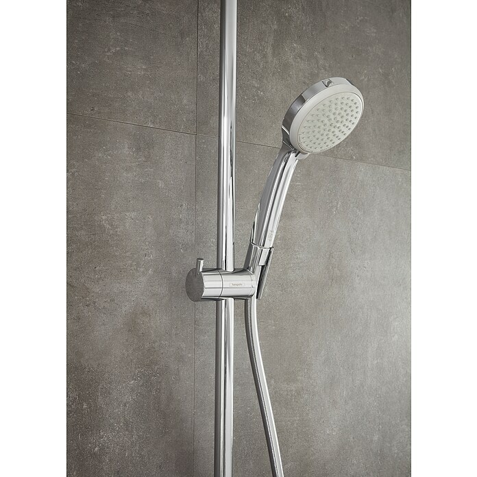 Hansgrohe Crometta Duschsystem E 240Mit Thermostatarmatur, Lochabstand: 103,4 cm, Anzahl Strahlarten: 2 Stk., Chrom Detail Shot