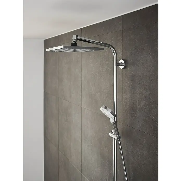 Hansgrohe Crometta Duschsystem E 240 - Mit Thermostatarmatur, Lochabstand: 103,4 cm, Anzahl Strahlarten: 2 Stk., Chrom - Elegante Duschgarnitur mit Kopf- und Handbrause in modernem Design. Hochwertige Verarbeitung und stilvolle Optik für ein luxuriöses Duscherlebnis.