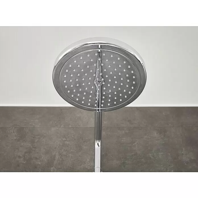 Hansgrohe Croma Duschsystem Croma Showerpipe 220 - Mit Thermostatarmatur, Lochabstand: 103,8 cm, Anzahl Strahlarten: 4 Stk., Chrom - Runde Chrom-Kopfbrause mit sichtbaren Düsen.