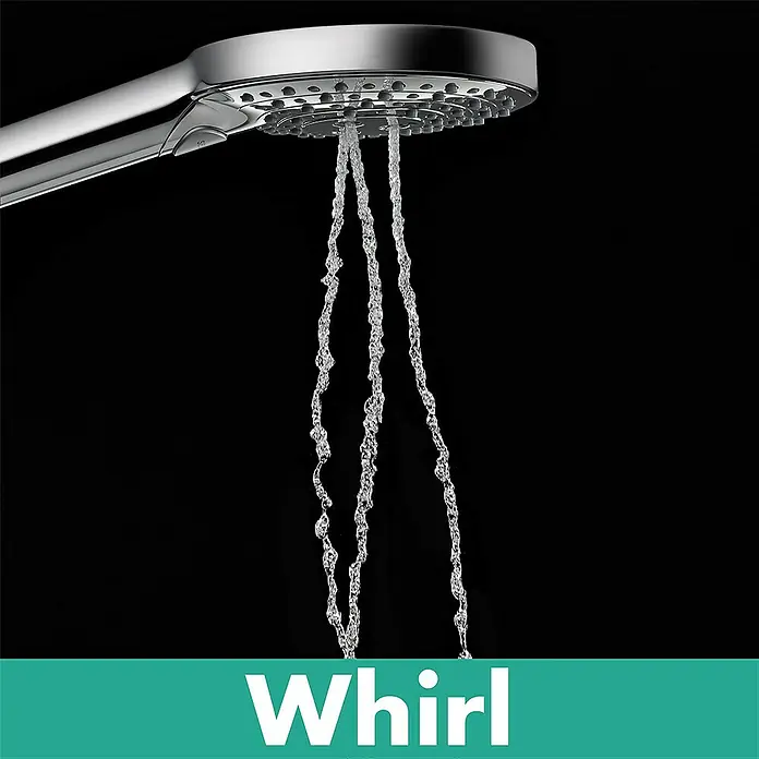 Hansgrohe Handbrause Raindance Select S 120 3jet - Anzahl Funktionen: 3 Stk., Durchmesser: 12,5 cm, Chrom - Duschkopf mit verschiedenen Strahlarten. Das Wasser fließt aus dem Duschkopf und bildet einen Wirbel.