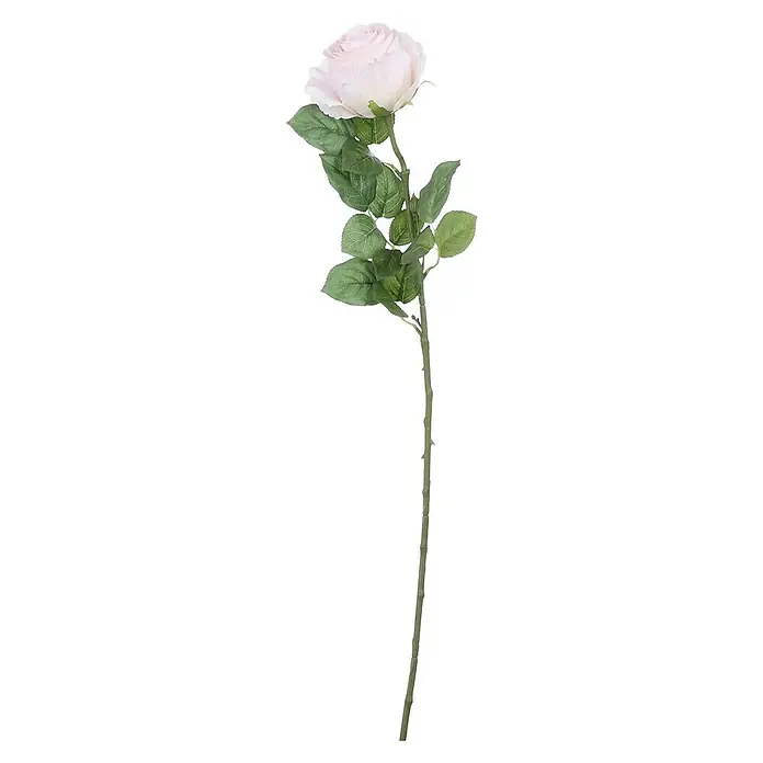 Flor artificial Rosa - Altura: 60 cm, Rosa, Plástico - Primer plano de una rosa artificial elegante, en un rosa suave, que exuda gracia natural, ideal para agregar un toque delicado.