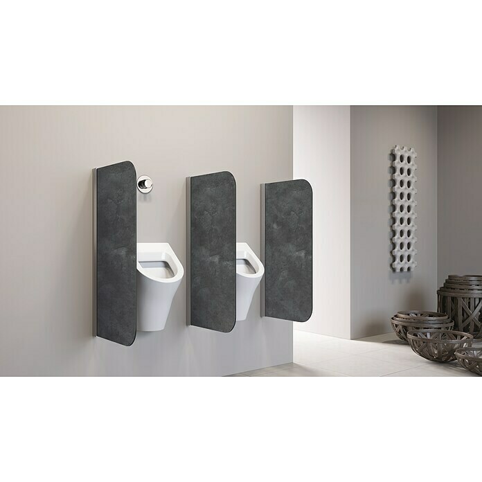 GEO Urinal-Trennwand Radius 100 (50 x 90 cm, Aluminium-Verbundplatte mit Polyethylen-Kern, Dekor: Schiefer)